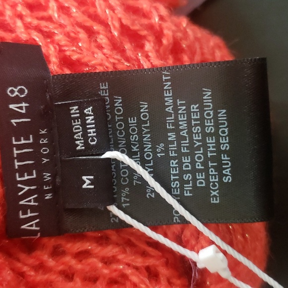 CT1610 LAFAYETTE 148 Bright Orange Crew Neck Knit Sleeveless Sweater M - Picture 5 of 8